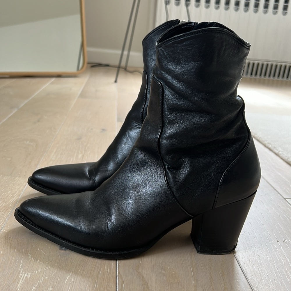 Zara Black Genuine Calf Leather Ankle Boots